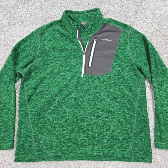 Eddie Bauer Sweater Mens XL Green First Ascent Fleece 1/4 Zip Long Sleeve Hiking - Picture 2 of 12